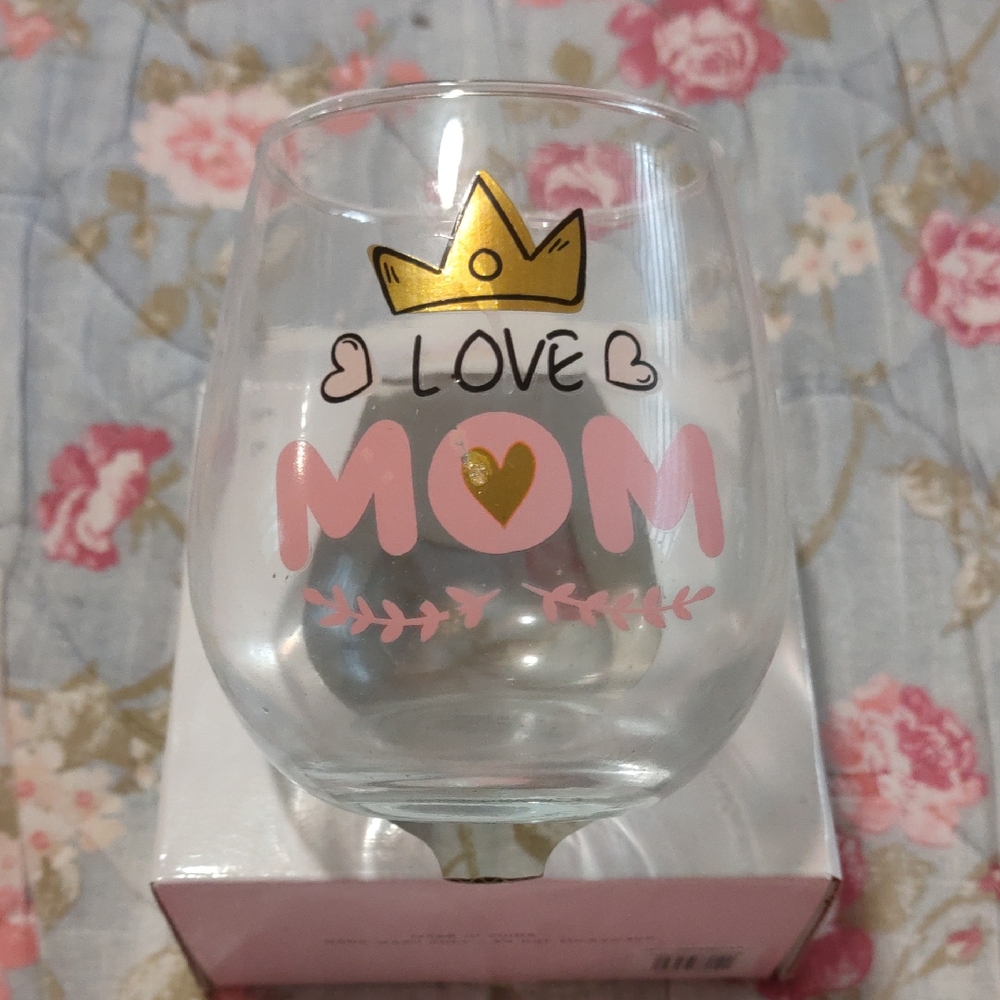 FWB Mom Glass with Pink and Gold Design